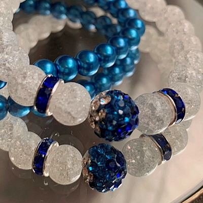 Luxusní náramky (2 ks) – křišťál a modré sklo