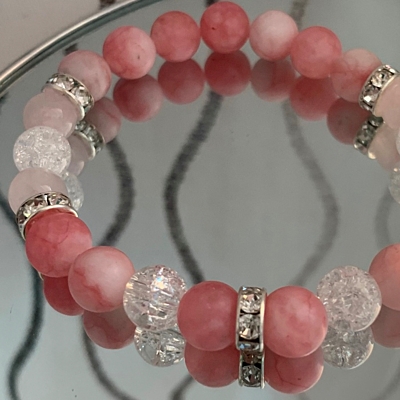 Luxusní náramek – růžový nefrit, růženín a křišťál